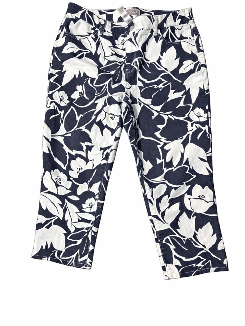 Chico's Navy & White Floral Print Ankle Jean